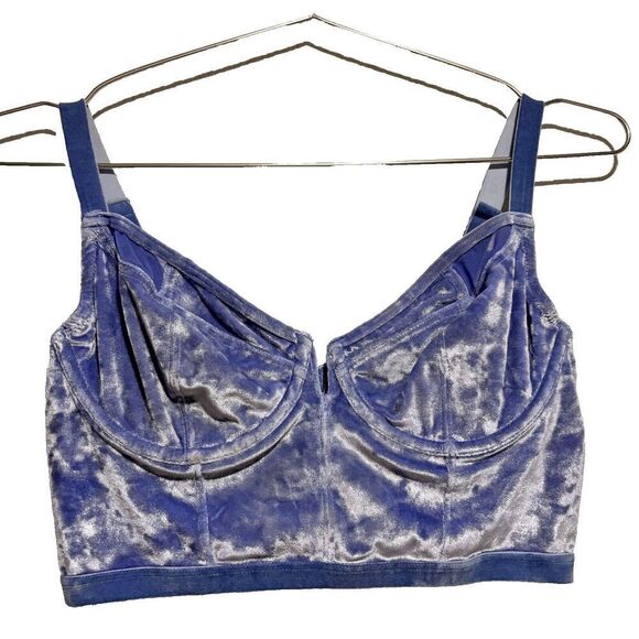 Free People Camille Velvet Bustier Longline Push Up Bra Blue 34C Underwired - Picture 2 of 8